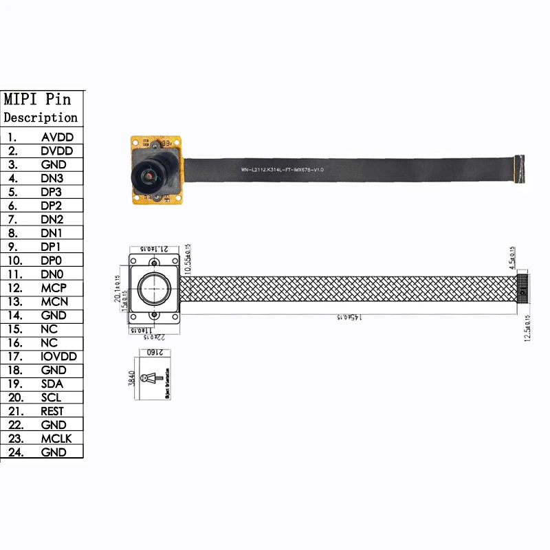 

FOV 92° 4K 8MP/MIPI camera with IMX678 sensor - 24-pin, suitable for various machines and equipment