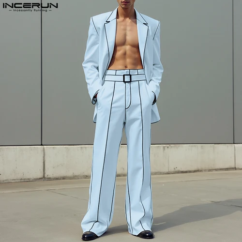 Imagen 2 del producto INCERUN, conjuntos para hombre, chaqueta y pantalones de manga larga con solapa de retazos, conjuntos de dos piezas, ropa de calle, trajes informales holgados y elegantes a la moda para hombre