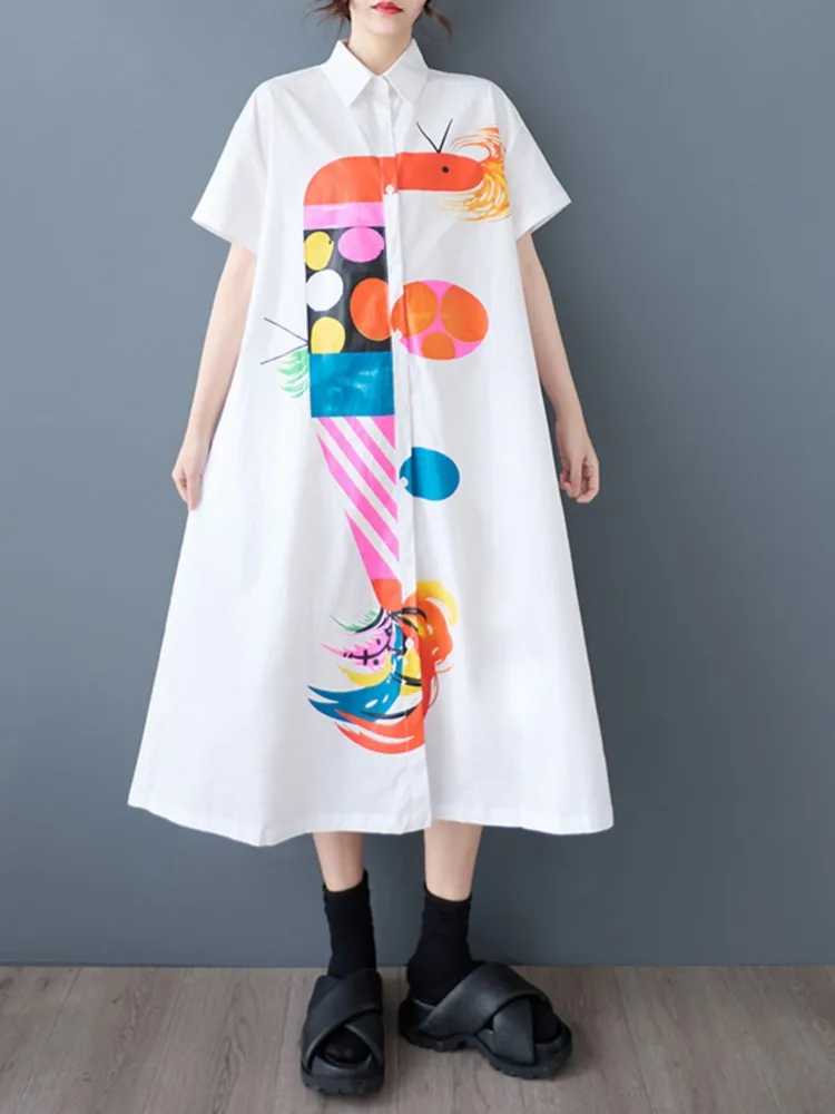 Oversized verão camisa longa vestido feminino graffiti impressão moda casual solto senhoras vestidos mulher vestido