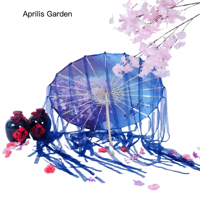 

Vintage Women Beach Umbrella Tassel Hanfu Umbrella Lace Rainproof Ribbon Umbrella Chinese Handheld Cosplay Japan Parasol