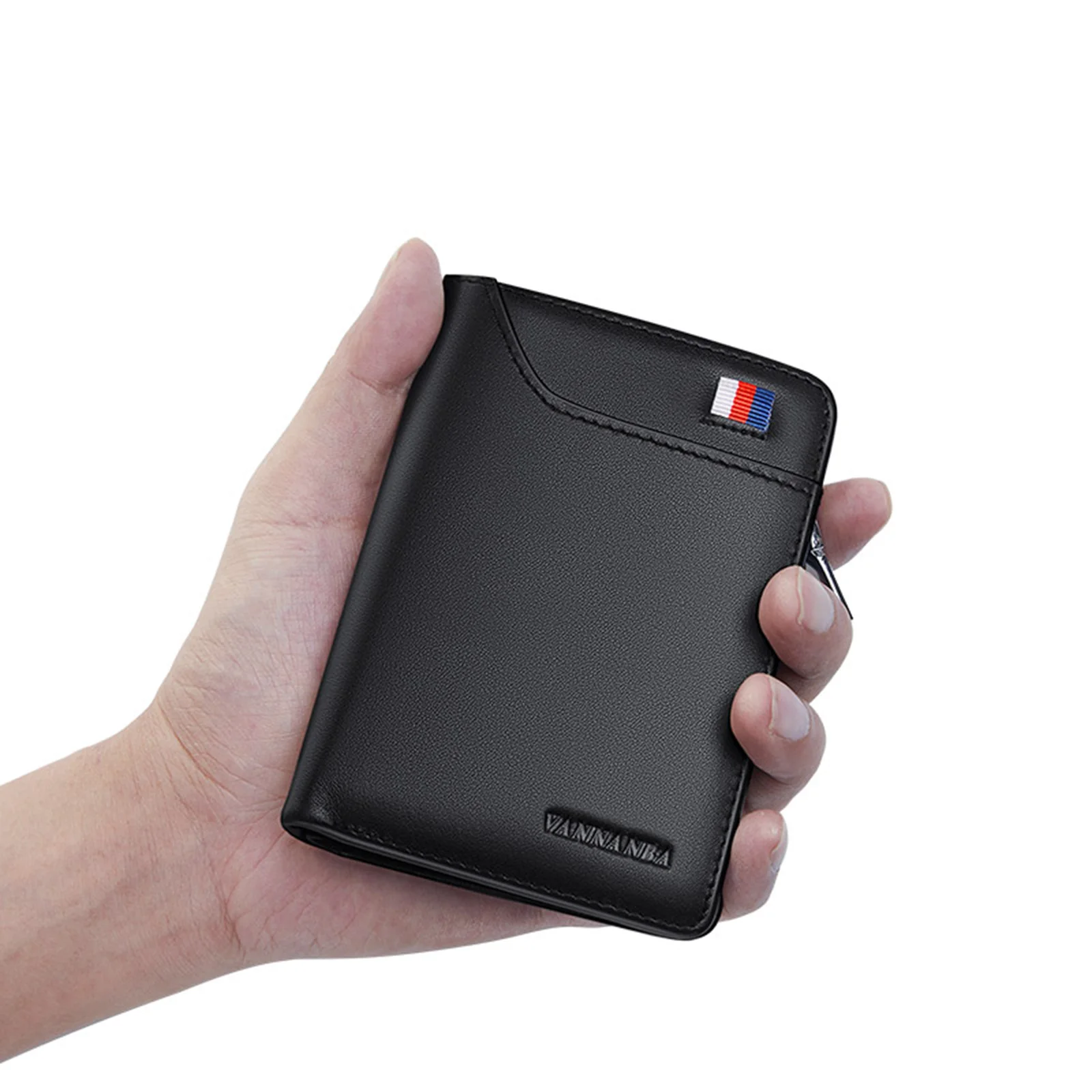 VANNANBA Wallet for Men Zipper Bifold Cowhide Leather Card Holder with Coin Pocket