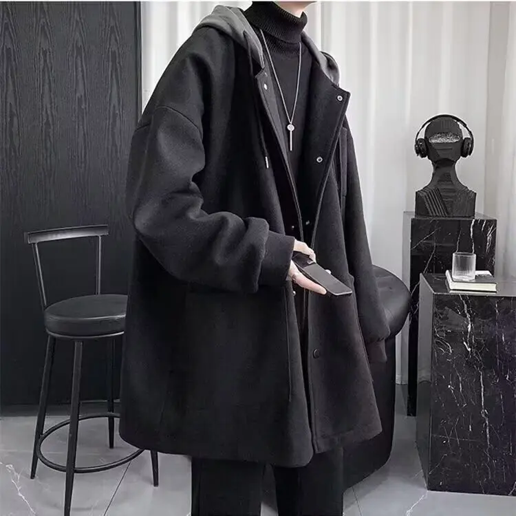 

Мужское шерстяное пальто Jaet 2025 Winter Faion Urban Sle средней длины с капюшоном, ложное двухсекционное пальто на хлопковой подкладке