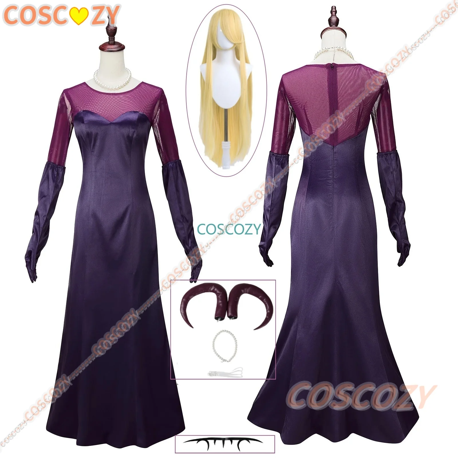 Lilith Anime Hazbin Cartoon Cosplay Costume pour femme, robe, collier, gants, couronne, tenues d'hôtel, tenues d'Halloween, déguisement de carnaval