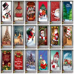 2025 Merry Christmas Series New Year Door Sticker Creative Santa Claus Elk Design Entrance Door Wrap Cover Festival Decoration