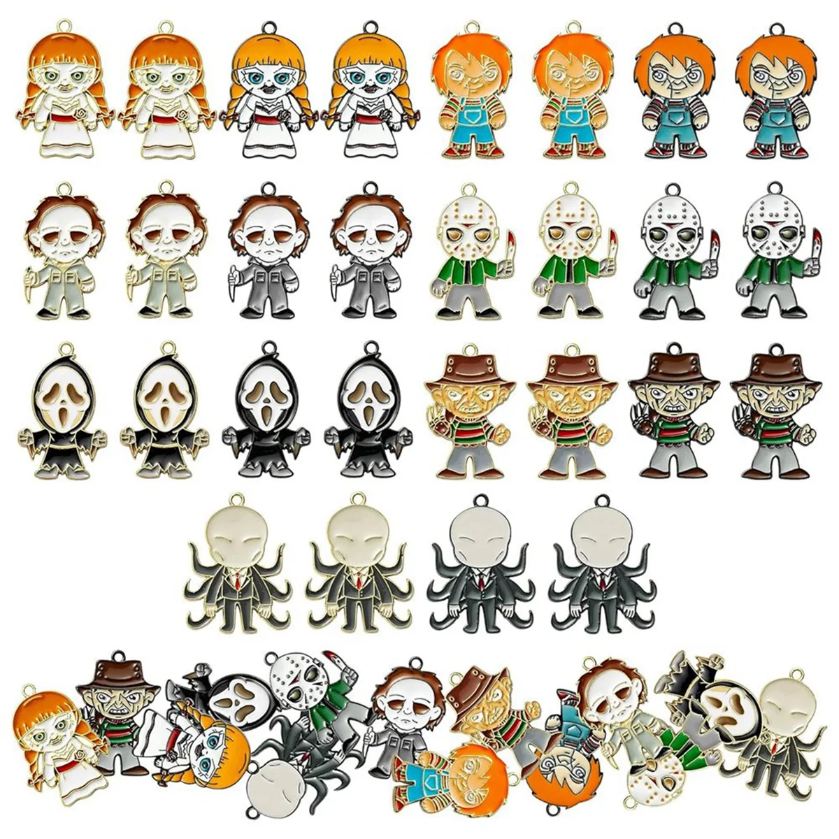 28Pcs Horror Classic Movie Character Charms Halloween Enamel Pendants, Horror Alloy Charm Pendant for Jewelry Making