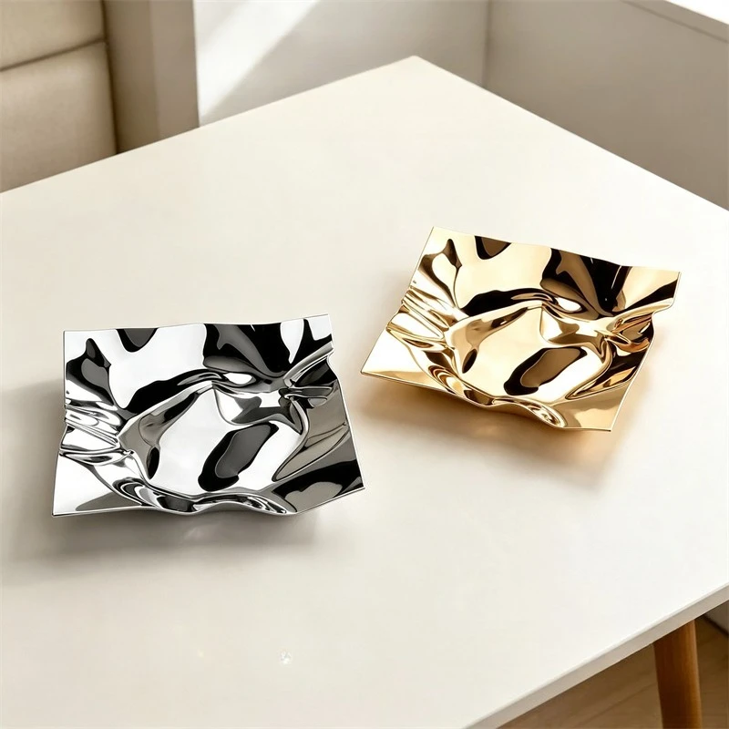 Irregular Wavy Metal Storage Tray Glossy Stainless Steel Catch‑all Plate Modern Art Decor Dish Jewelry Keys Tabletop Ornament