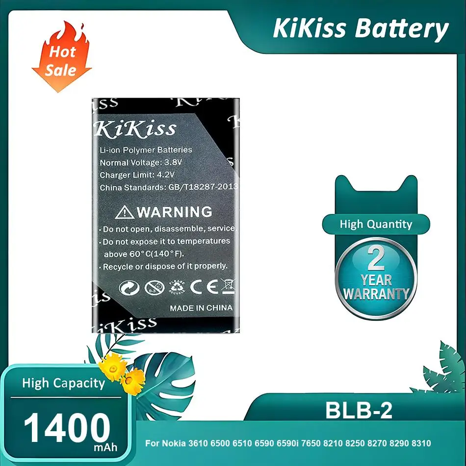 KiKiss Battery For Nokia 3610 6500 6510 6590 6590i 7650 8210 8250 8270 8290 8310 8390 8850,BLB-2,1400mAh