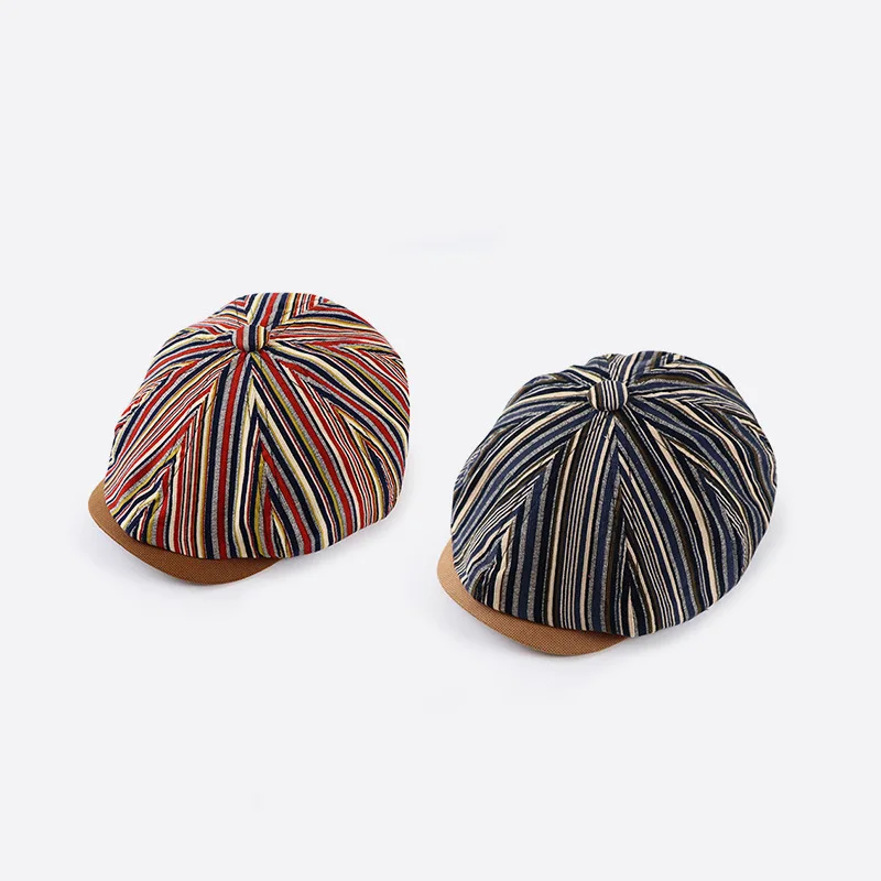 Striped Octagonal Cap Women's New Newsboy Cap Retro Men's Casual Painter Personalized Minority Hat Manufacturer