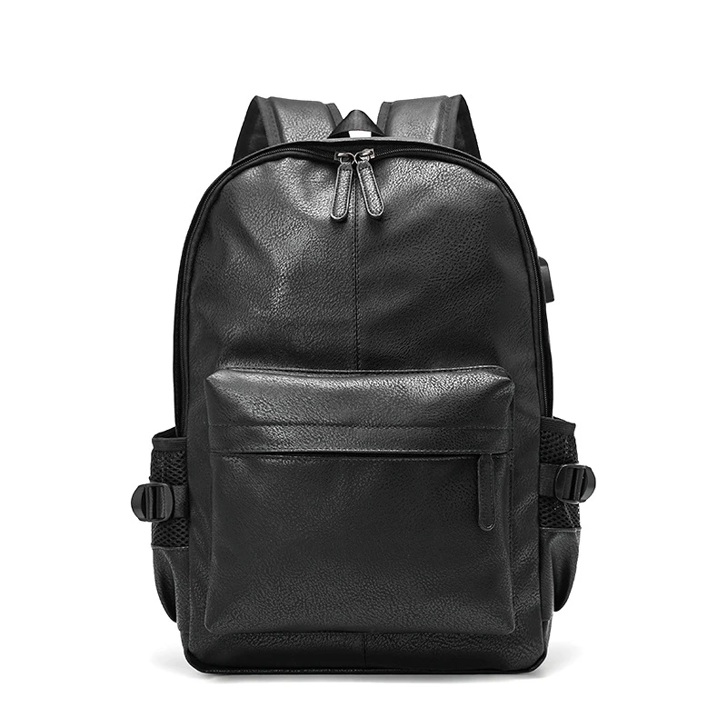 Black Leather Men Backpack Genuine Travel Bag Casual Daypack Fashion School s Large Laptop Soft Skin 14 Backpack