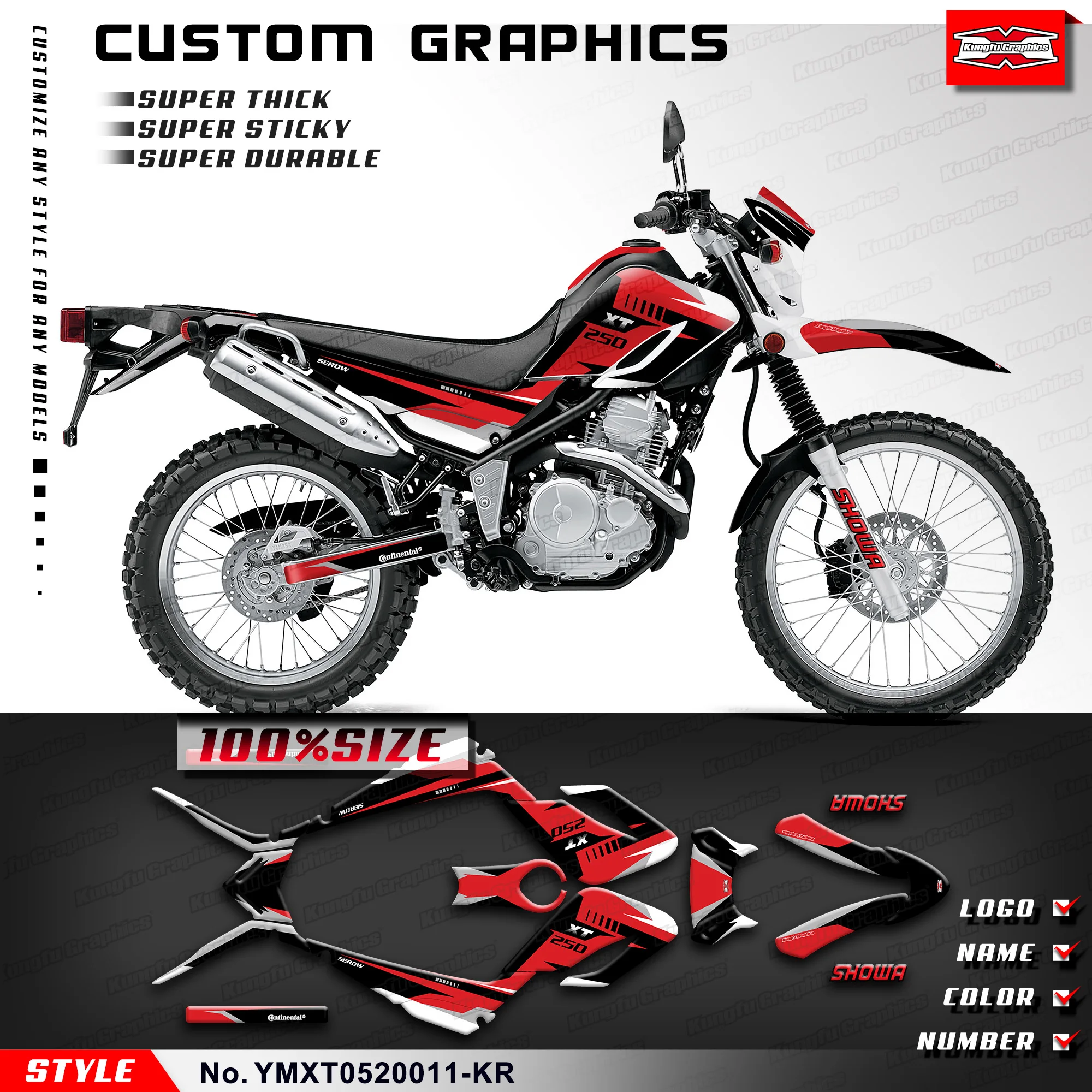 KUNGFU GRAPHICS Stickers Complete Wrap Design for Yamaha Serow XT250 XT 250 2005-2020, Decoration, YMXT0520011-KR