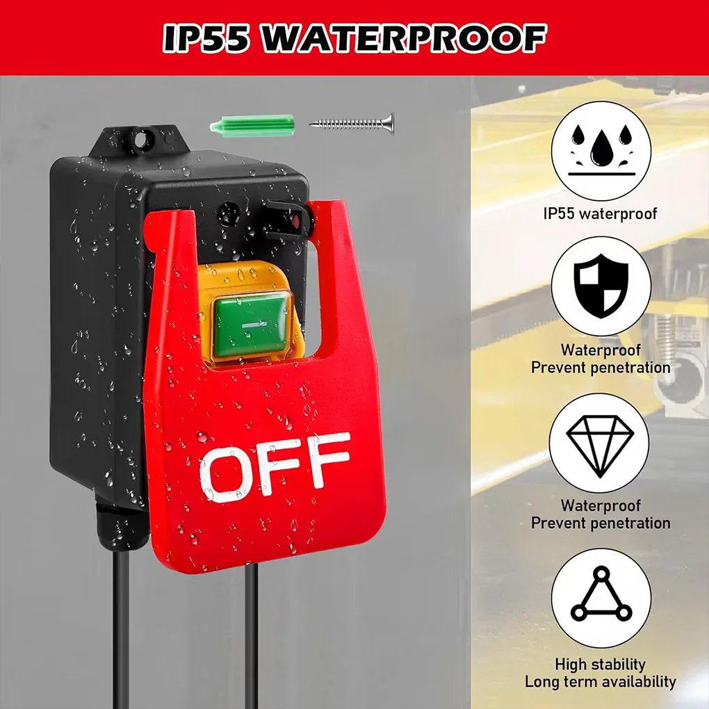 Single Phase Safety Zero Voltage Switch with Plug Machine Switch for Quickly Turn Off Lathe Milling Table Cutter 220V-250VAC