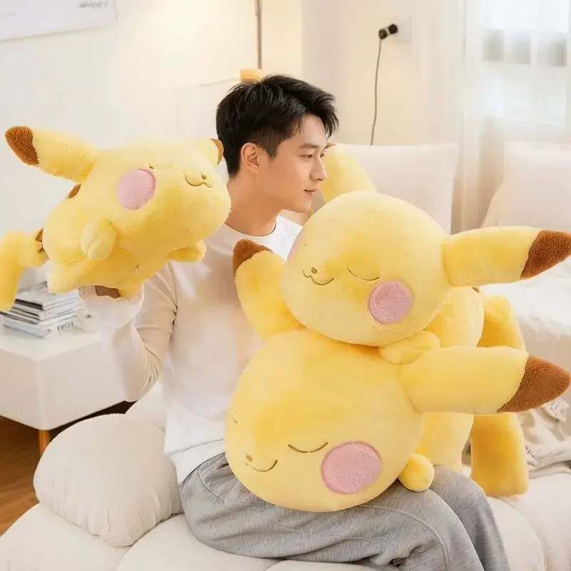 50/70/90cm Adorable Sleeping Pikachu Plush Stuffed Doll Soft Pokemon Toys Birthday Gift for Fans Plush Throw Pillow Cushion