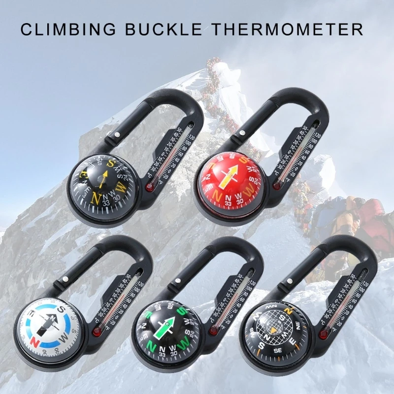 Outdoor Mountaineering Buckle  Key Hook Portable Multifunctional Carabiner with Compasses & Thermometers Camping Accessory