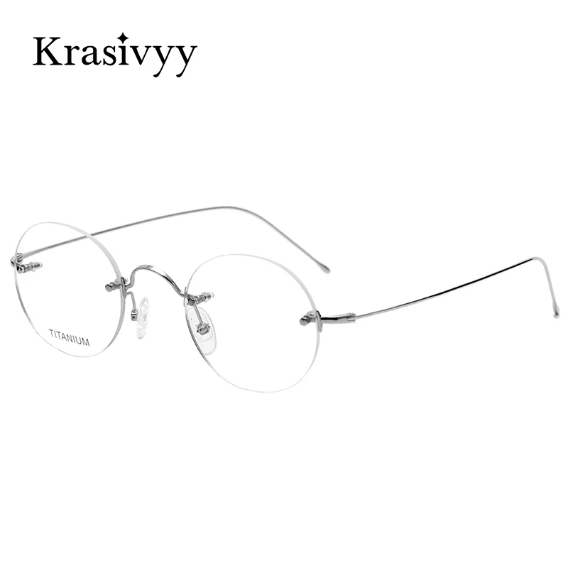 Krasivyy Luxury Rimless Glasses Frame Men Titanium Brand Designer Optical Prescription Eyewear Women Vintage Round Eyeglasses