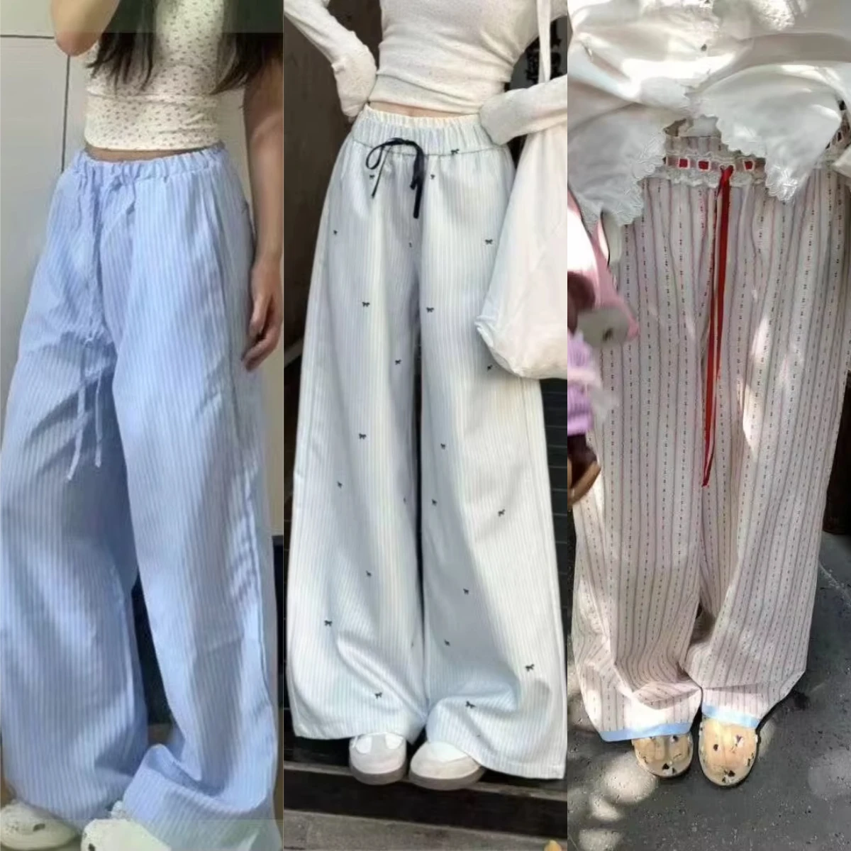 Printed Straight Leg Casual Pants Women Y2K Korean Loose Fit Trousers Sweet Summer Vacation Daily Streetwear Outfit