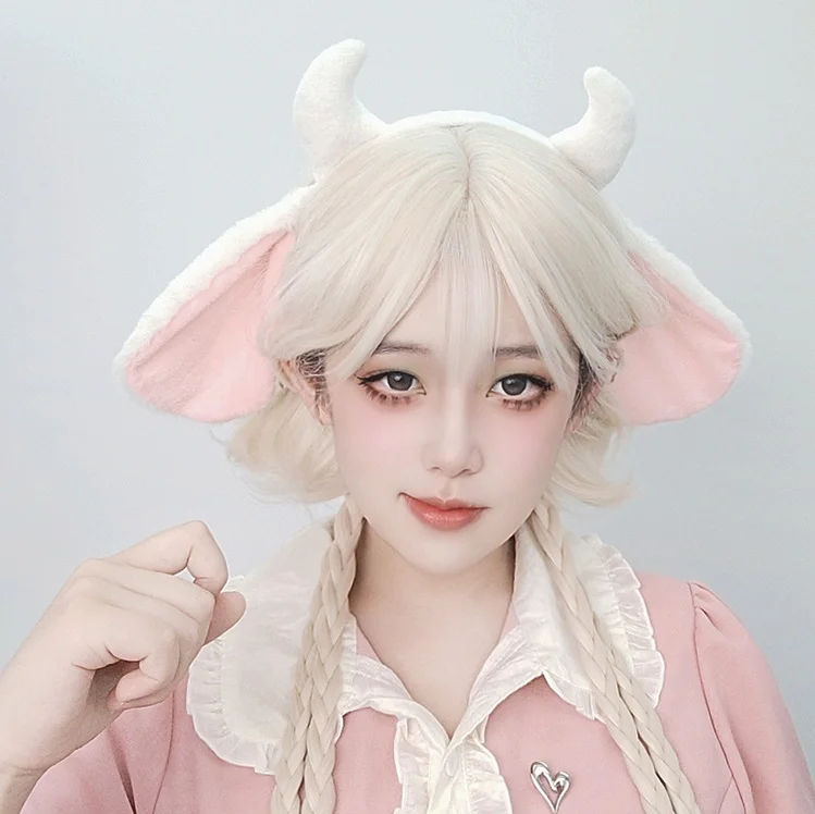 Lolita Plüsch Schaf Horn Lamm Ohr Stirnband Kawaii Kopfbedeckung Cosplay Niedlichen Tier Halloween Kostüme Requisiten Frau Haarband Geschenke – Detail 12