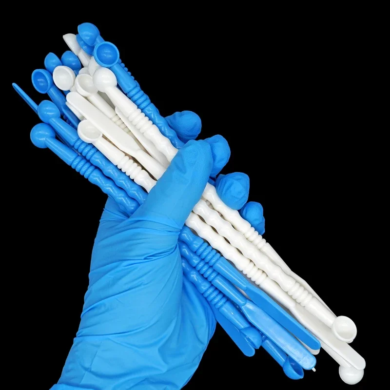 100pcs Dental Mixing Spatula Alginate Plaster Material Mixing Knife Plastic Handle Spatula Gypsum Mixer Spatula