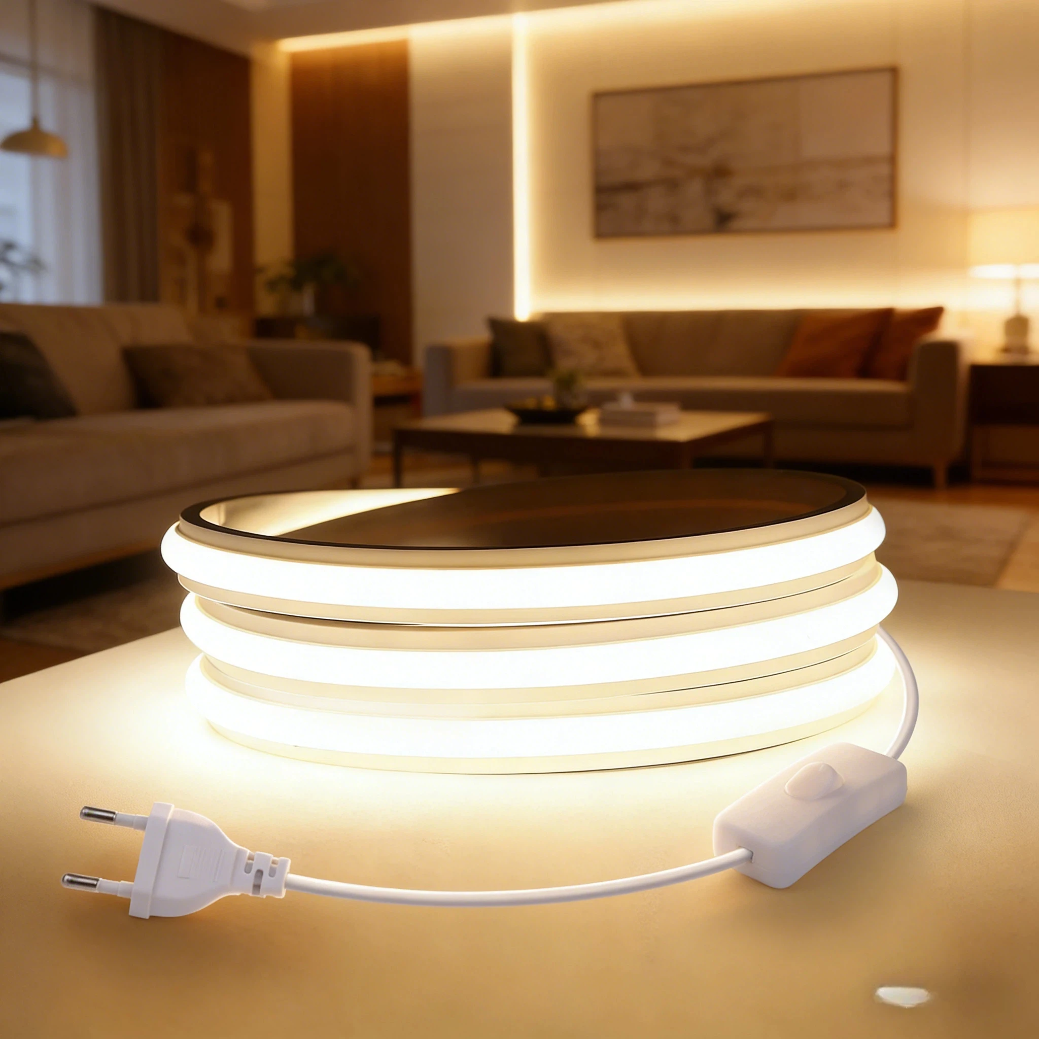 High Quality COB LED Neon Flex Light Strip AC220V, Fireproof Silicone, IP65 Waterproof, Cuttable, for Room Sign Decor Lighting