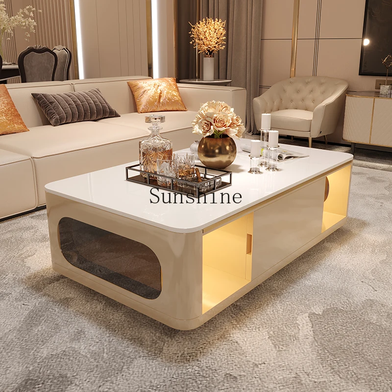 

Living room creative advanced sense extended large apartment coffee table bright rock slab