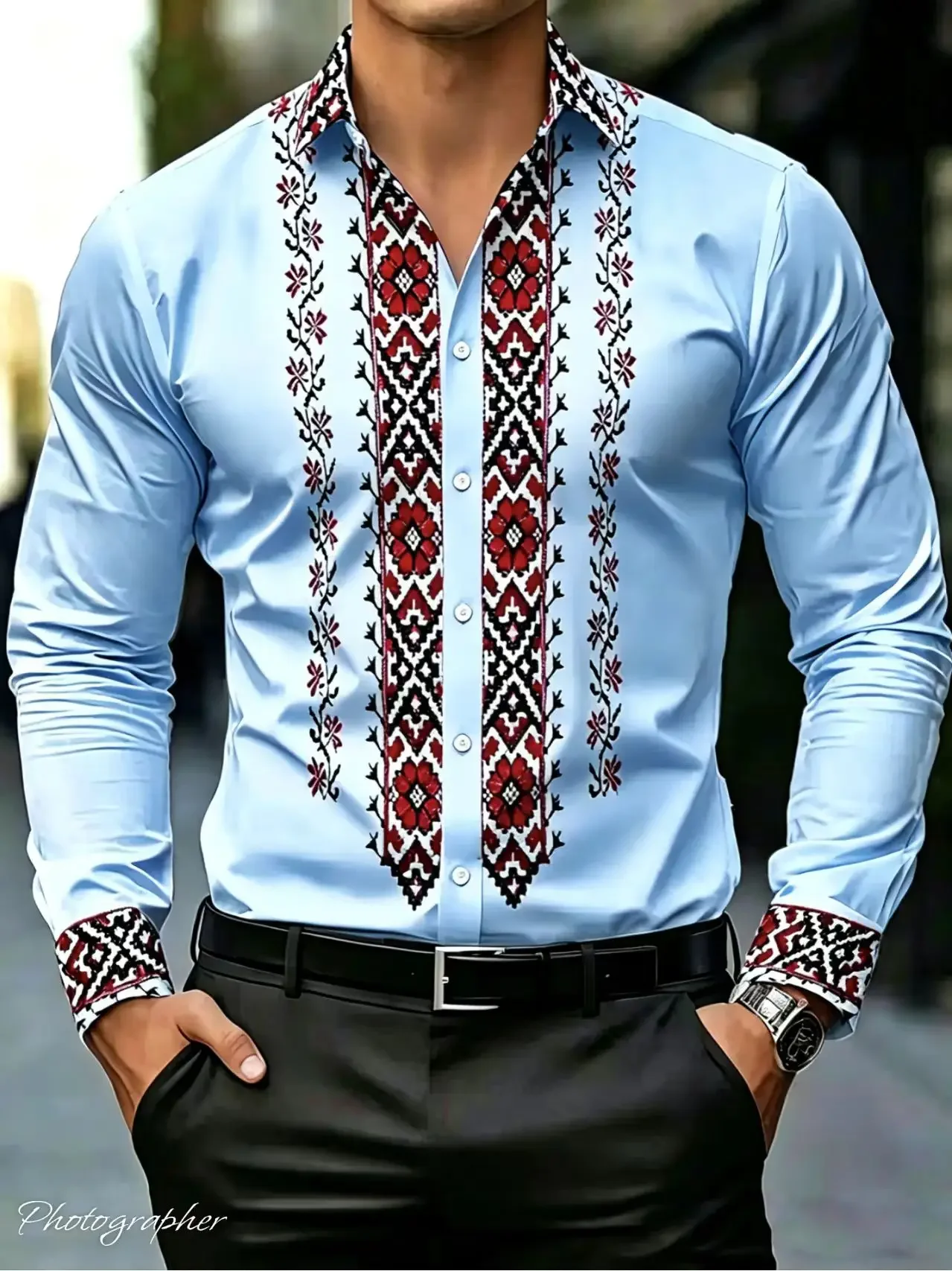 Hot Sale Premium Men's Geometric 3D Stripe Print Long Sleeved Shirt, Elegant Retro Style for Daily Work Dating Wear