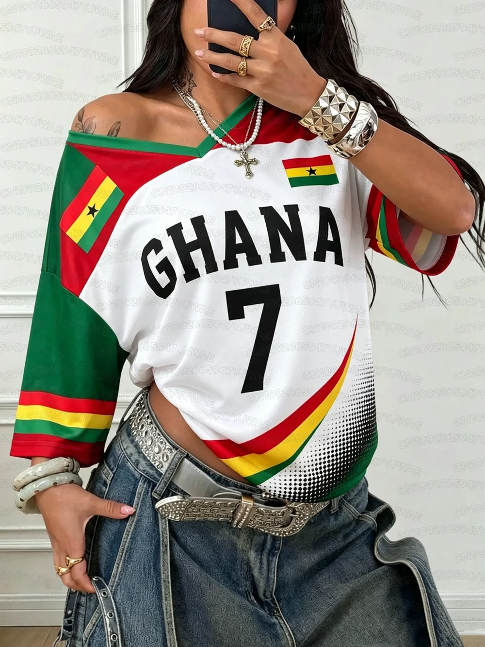 Summer Women's Men's GHANA Print V-Neck Short Sleeve T-Shirt Graphic Tee Jerseys Plus Size Sport T-Shirt Soccer Fans
