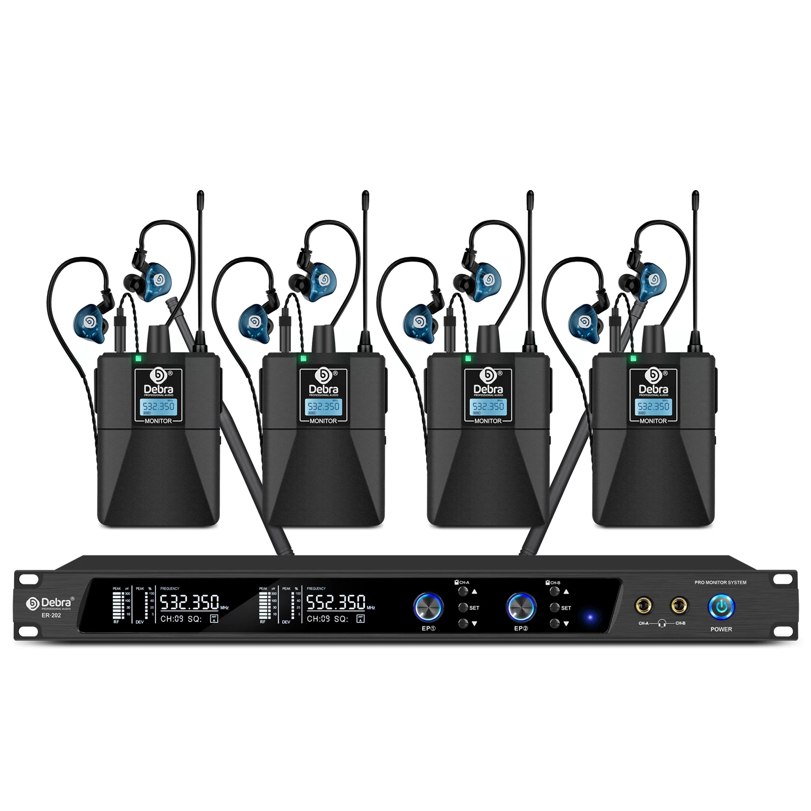 Debra ER-202 Draadloos in-ear monitoringsysteem met Bluetooth 5.0 en UHF-technologie voor podium- en theateroptredens