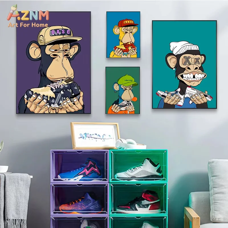 Modern Wall Art Animals Funny Monkey Posters Fashion Bored APE Canvas Painting Pictures for Club Home Boys Room Decor Mural