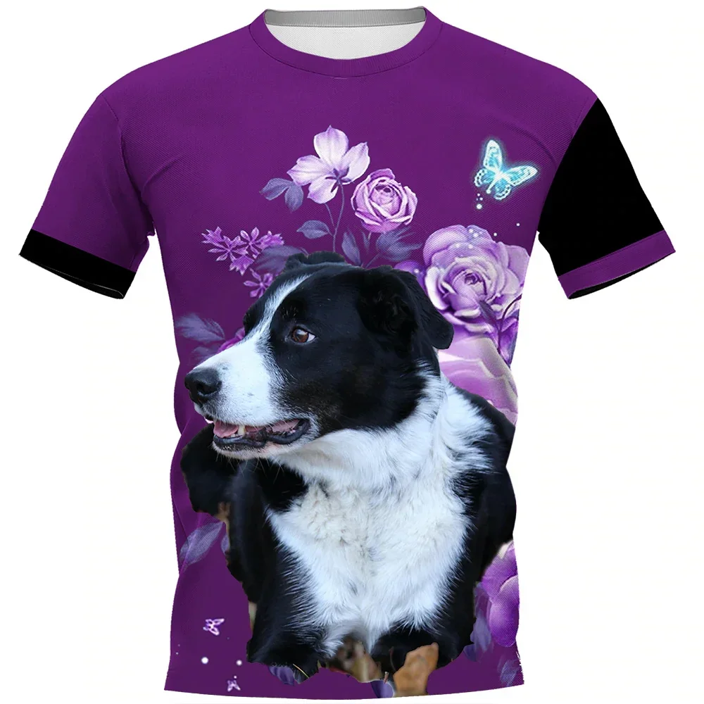 

HX Border Collie T-shirts Floral Animals Make Life Whole 3D Graphic T Shirts Casual Hip Hop Tees Harajuku Women Tops