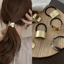 Simple Metal Fashion Elastic Hair Bands Lady Geometric Hollow Gold Headwear Hair Rope Ties Women Hair Accessories