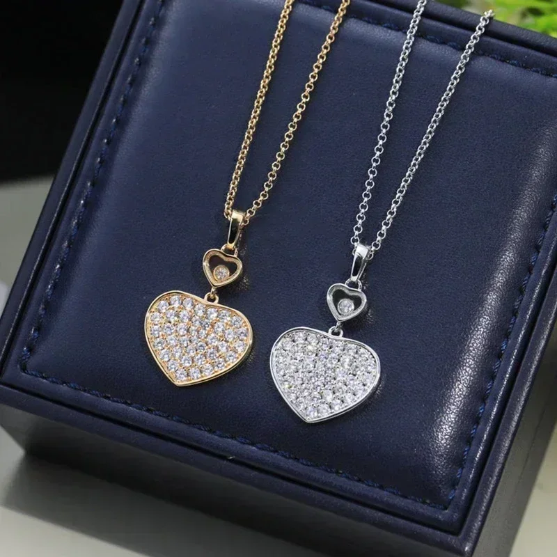 

MXK New 925 Sterling Silver Full Diamond Heart Necklace for Women Fashion design Luxury Brand Jewelry Party Anniversary Gift