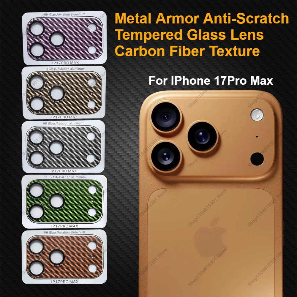 Hot Carbon Fiber Texture Metal Armor Camera Lens Protector For IPhone17 Pro Max Full Coverage Anti-scratch Back Camera Glass Cap