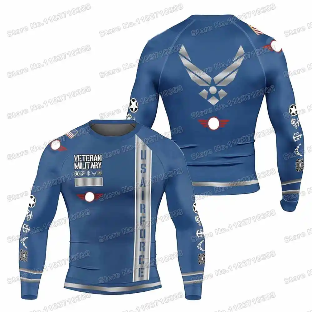 American Flag Blue Rash Guards Surfing Jersey Beach Trousers Swimwear Diving Gym Long sleeves MMA BJJ Men Jiu Jitsu Fitness Sets