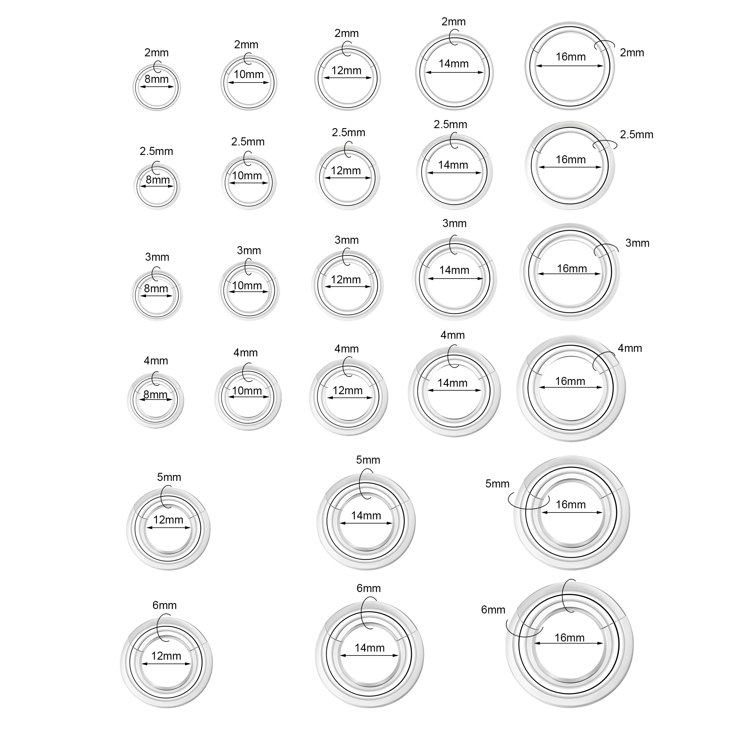 ZS 1PC Large Size Hoop Earring 316L Stainless Steel Ear Gauges Plugs Punk Septum Nose Rings 2/4/6/8/10/12G BCR Body Piercings