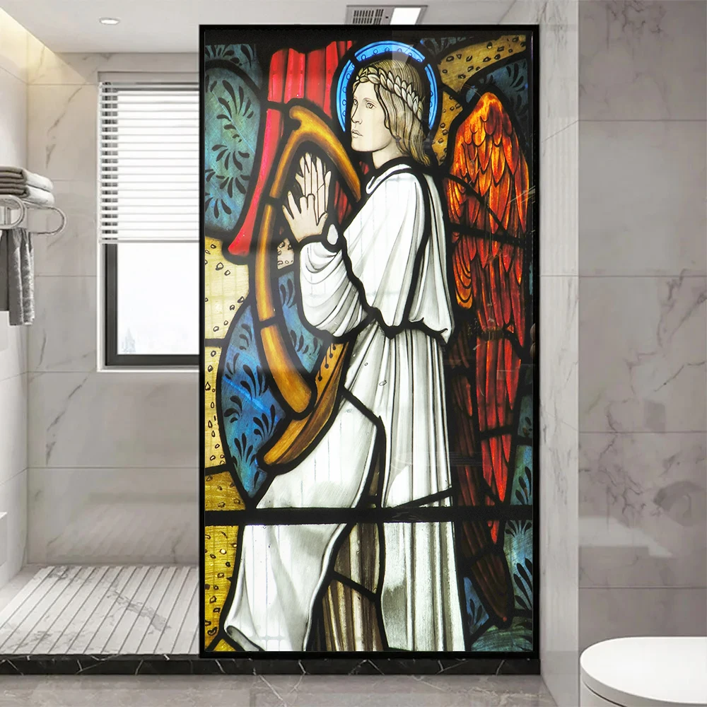 Church Stained Glass Decals Window Film Privacy Heat Insulation and Anti UV Blocking Static Cling Window Sticker for Home J61
