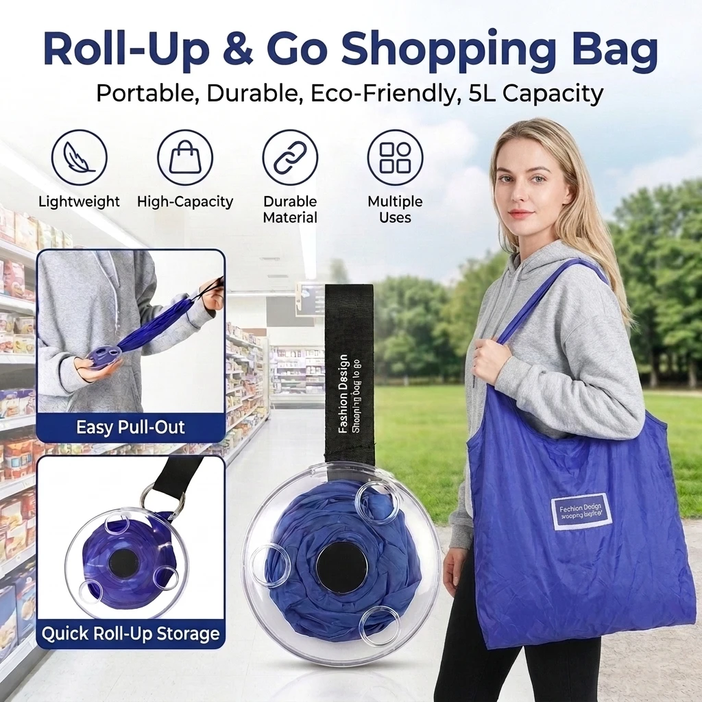 Multifunctional Eco Reusable Super Small Portable Folding Telescopic Disc Supermarket Shopping Storage Bag
