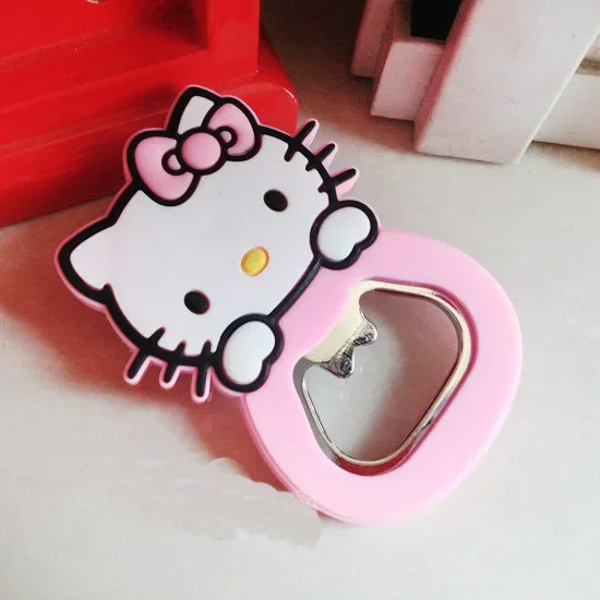 Kawaii Sanrio Anime Silicone Wine Opener Hello Kitty Girl Heart Beer Bottle Opener Refrigerator Magnet Portable