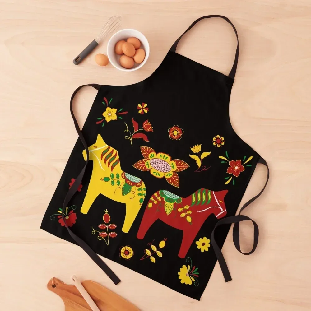 

Folk Art - Swedish Dala Horses - Red Yellow Green Apron japanese woman Women Kitchen Kitchen on the wall Hairdresser Apron