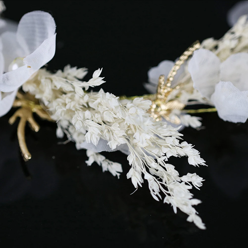 

Wedding Headdress Bridal Headpiece Hair Accessories Pearl Flower Headband for Dried Flowers