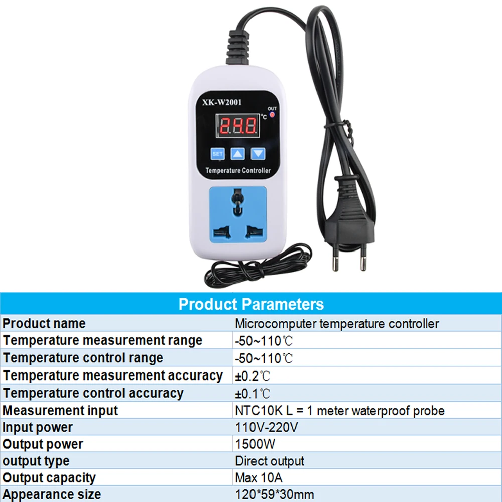 W2001 Digital Control Temperature Microcomputer Thermostat Switch Thermometer New Thermoregulator With Probe 110-220V 1500W EU