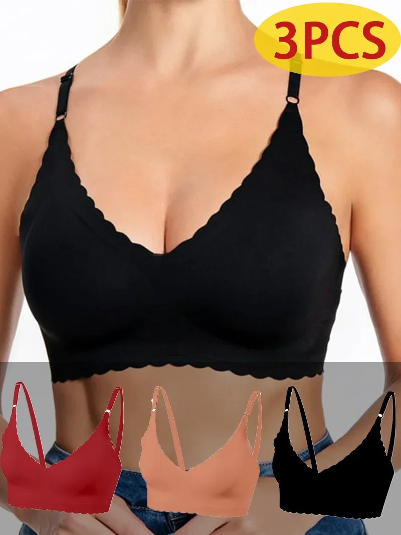 

3pcs Women's Sexy Backless Push Up Bra U Shape Adjustable Straps Seamless Nylon Underwear High Support Hand Wash