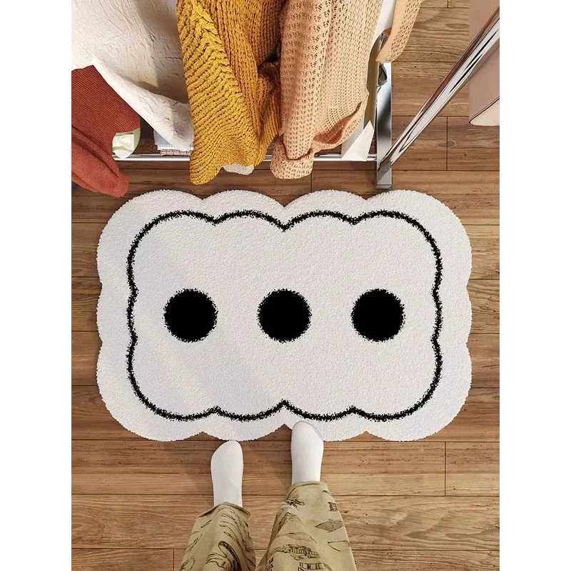 VIKAMA Irregular Black Cat Shaped Rug White Border Big Yellow Eyes Soft Fluffy Non Slip Bedroom Bathroom Floor Mat