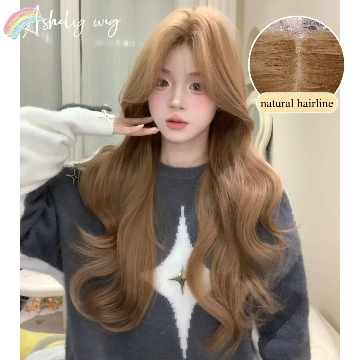 Ashely Wigs for Women Long Wavy Honey Brown Wig Lace Front 26inch Cospaly Body Wave Lace Front Wigs Synthetic Wig High Quality