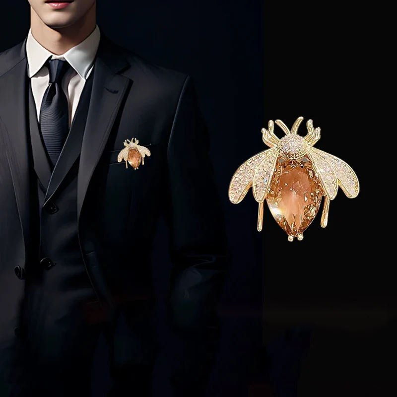 RONGXUANMEI Bee brooch female zircon corsage temperament all match personality anti-slip button niche design luxury Accessories