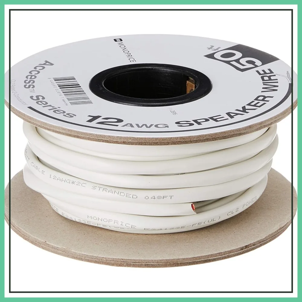 

12AWG 2 Conductor Speaker Wire - CL2 Rated, 99.9% Oxygen-Free Pure Bare Copper, 50 Feet, White