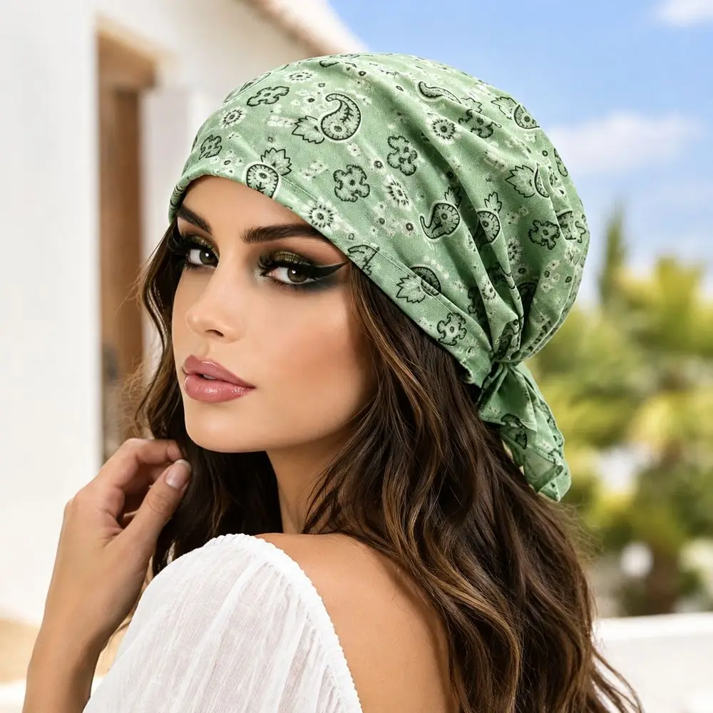 Fashion Paisley Print Pullover Hat Soft Stretchy Fabric Casual Hedging Cap Floral Pattern Elastic Bandana Hat Daily Wear