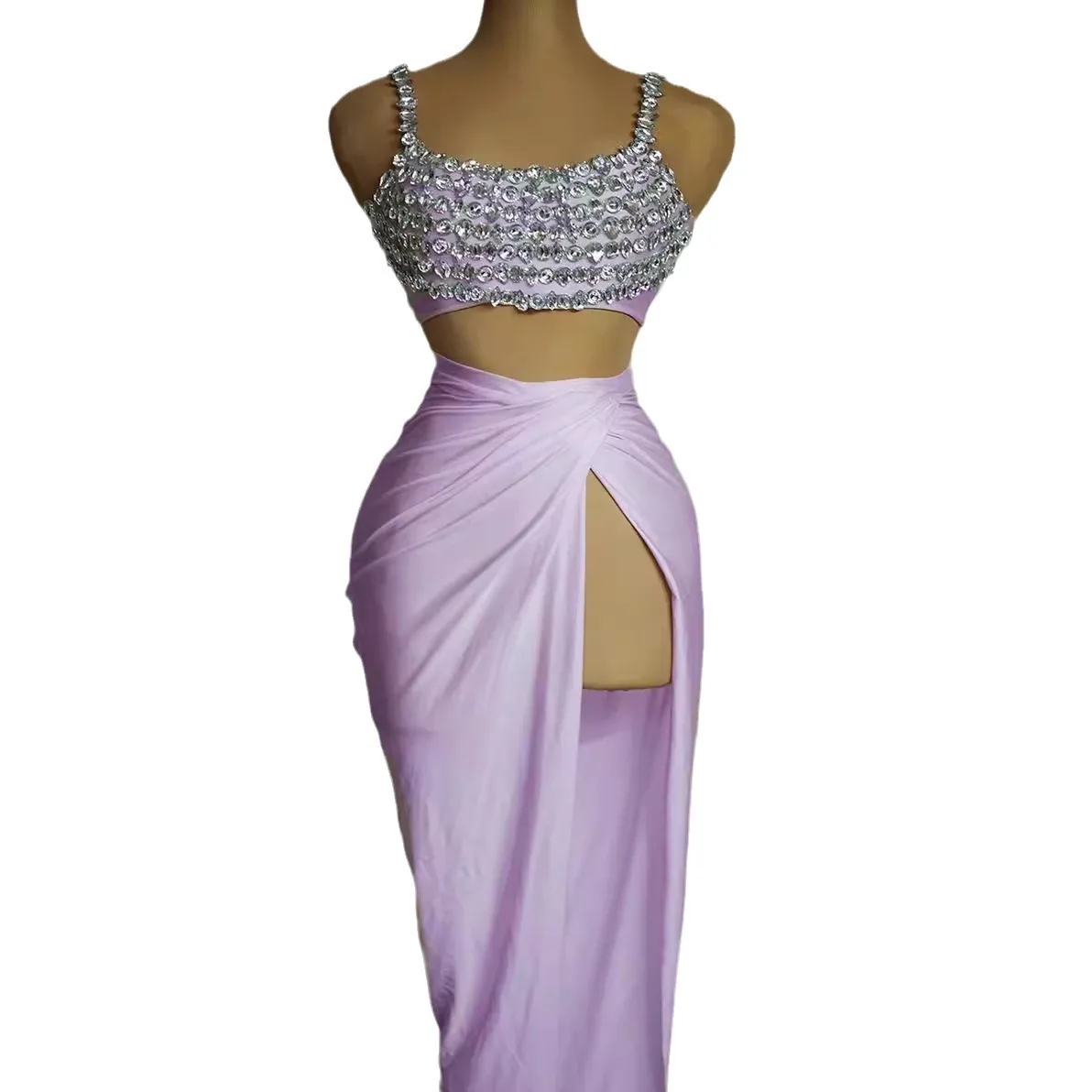 فضي الماس الجنية عالية سبليت بلا أكمام موضة مشرق مزاجه الجسم فستان طويل Vestido De Festa Vestidos Elegantes Mujer #1