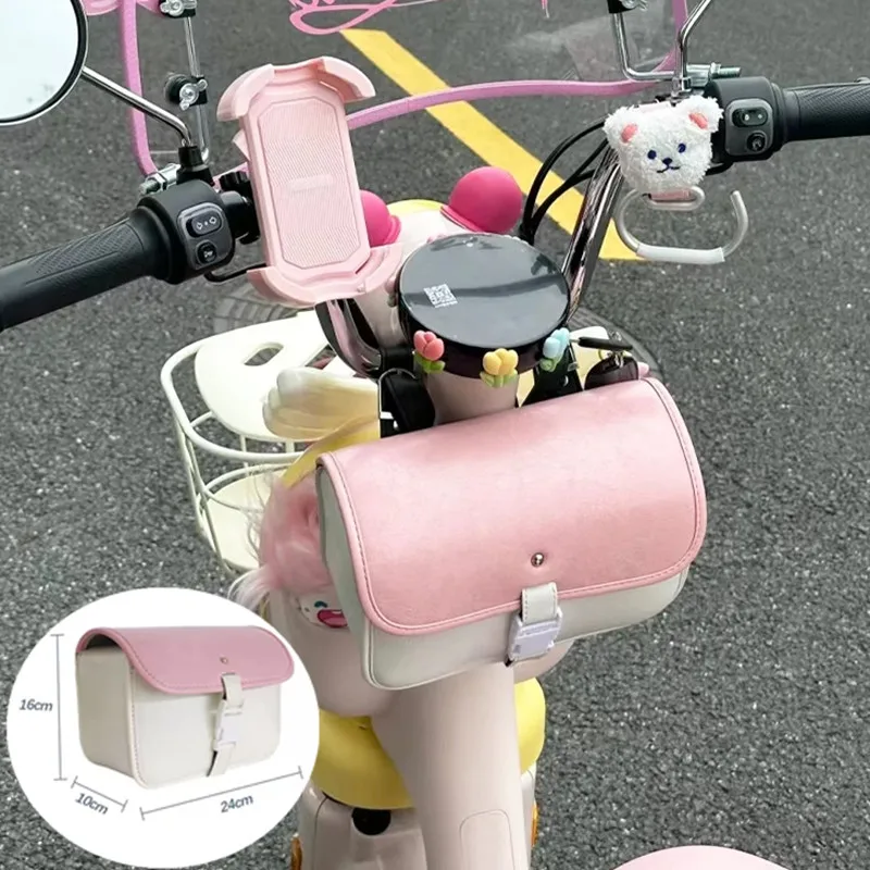 Electric Bicycle Front Handlebar Bag Bicycle Hanging Bag Cute Pink Storage Bag Bicycle Accessories