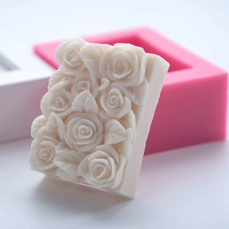 Rectangle Rose Silicone Soap Mold DIY Flowers Soap Making Handmade Cake Chocolate Candle Mold Gifts Craft Supplies Home Decor