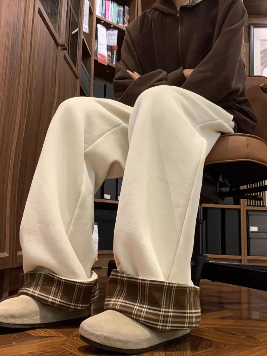 المرأة كتلة اللون منقوشة المخملية مستقيم الساق السراويل الخريف الشتاء عارضة الرياضة طالب نمط موضة جديدة #4