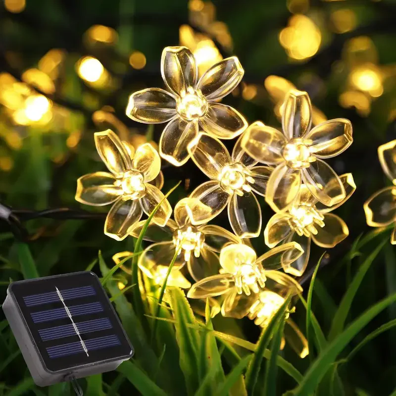 2025 Solar Flower String Lights 200LEDS Waterproof Solar Powered Fairy Lights 8 Modes Decorative Lights for Patio Fence Wedding